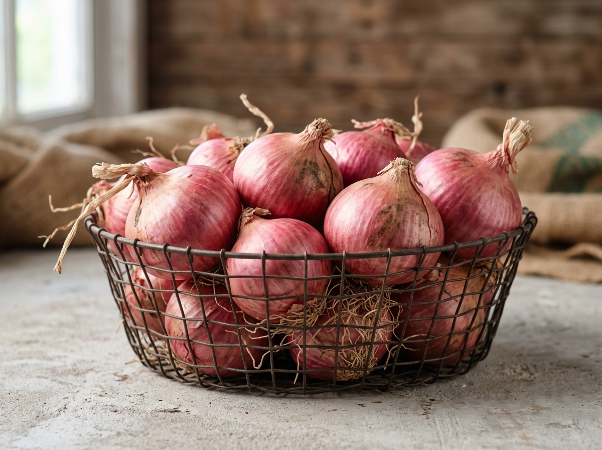 Cured red onions from Nashik graded for domestic and export mesh bag packaging