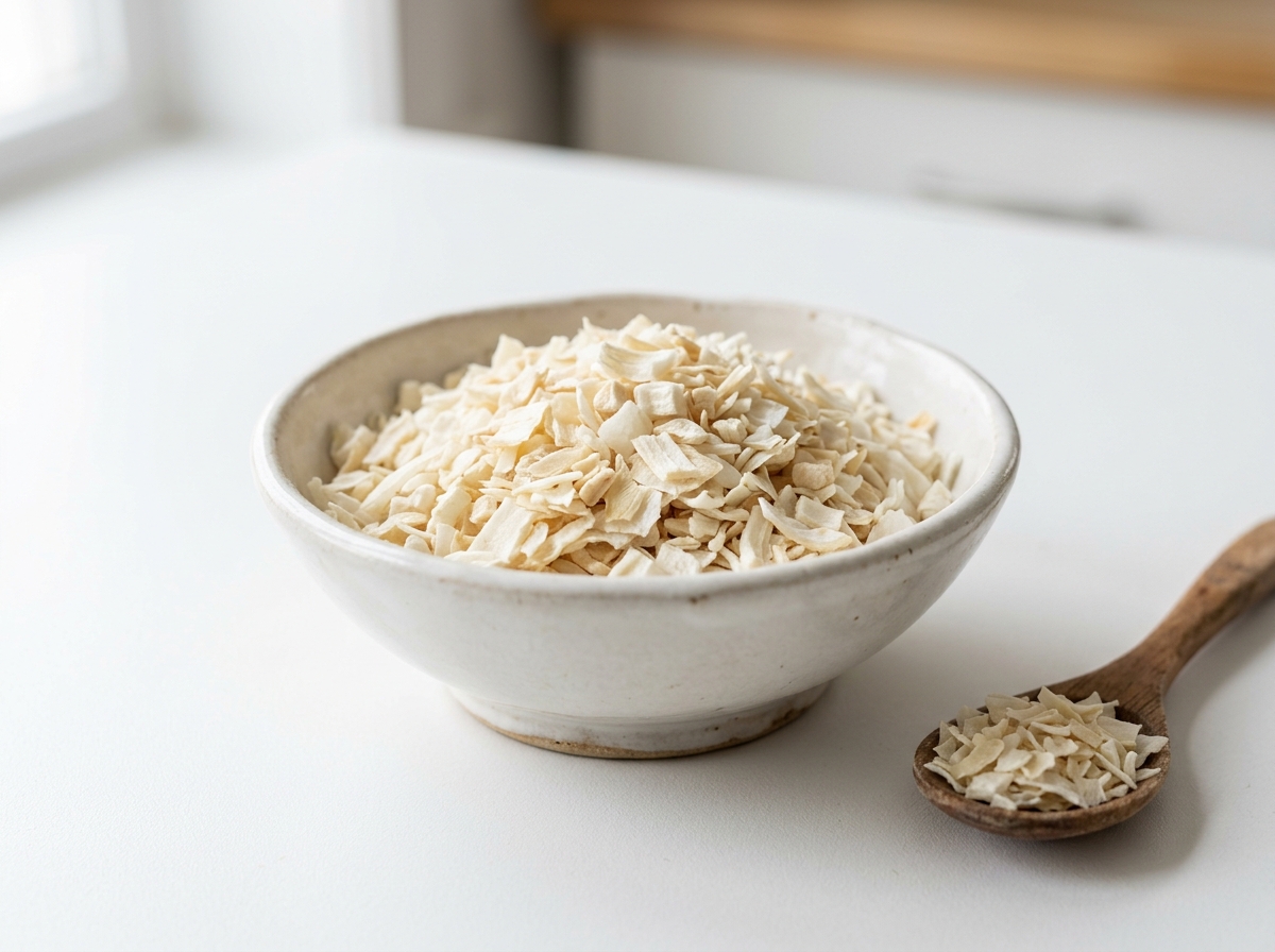 Dehydrated kibbled white onion flakes for food processing and spice blends